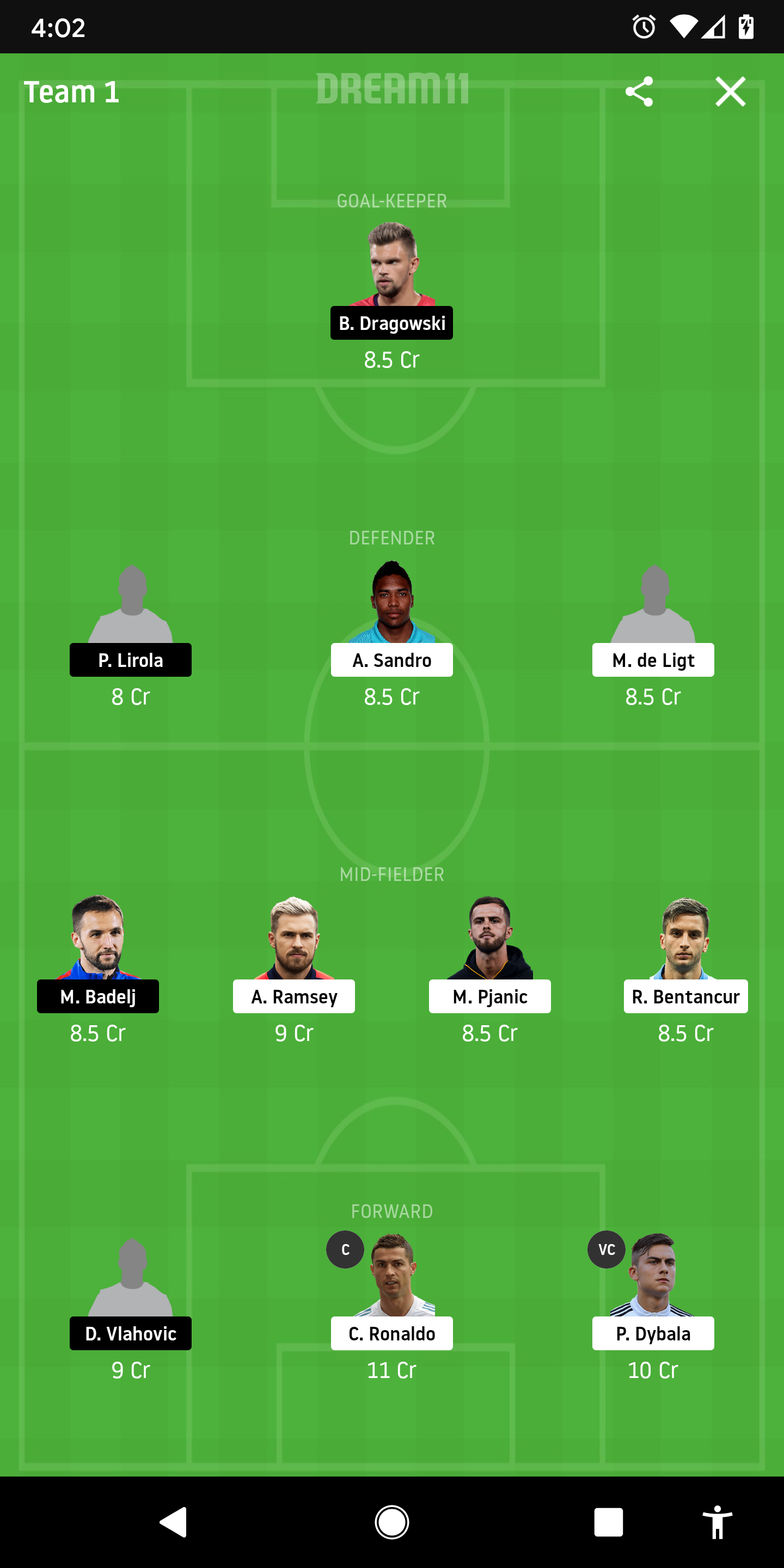 JUV Vs FIO Dream11