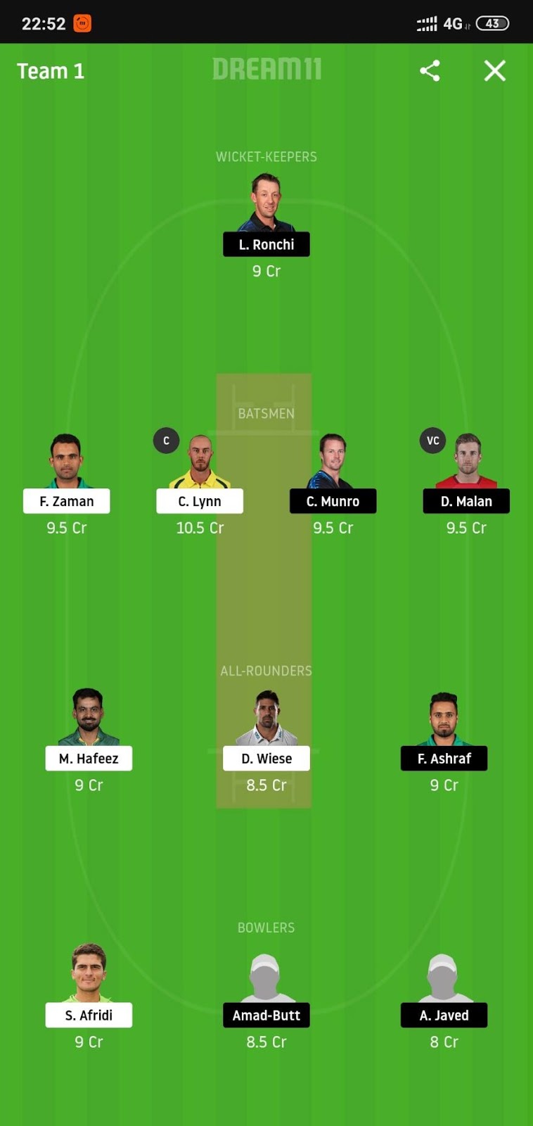 LAH vs ISL Dream11