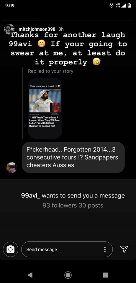 Mitchell Johnson fan reply 1