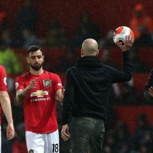 Bruno Fernandes tells Pep Guardiola to shut up during Manchester derby