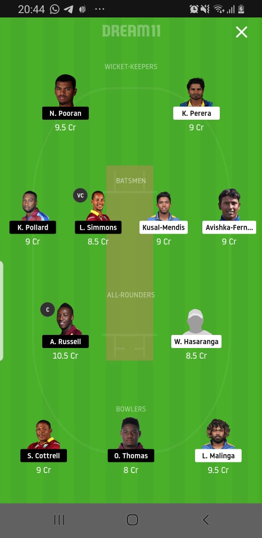 SL Vs WI Dream11