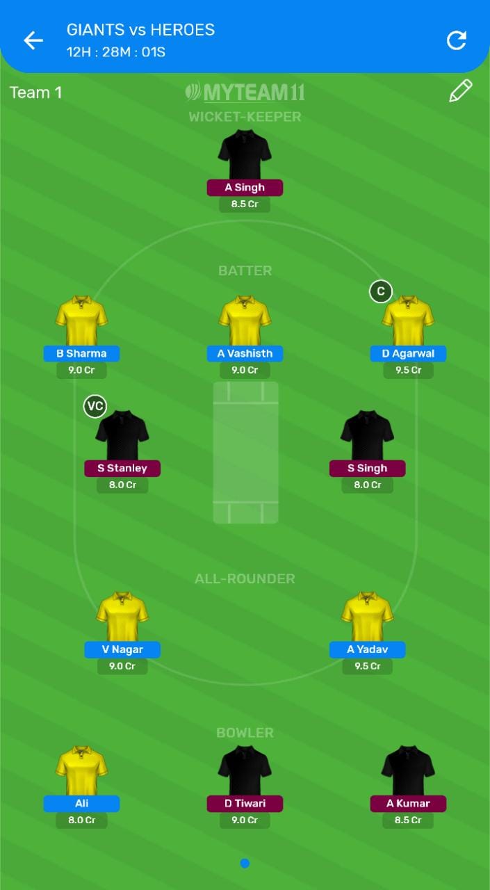 Giants vs Heroes My Team 11