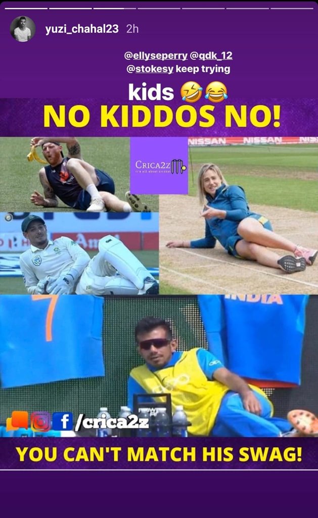 Yuzvendra Chahal mocks Quinton de Kock, Ben Stokes and Ellyse Perry on Instagram