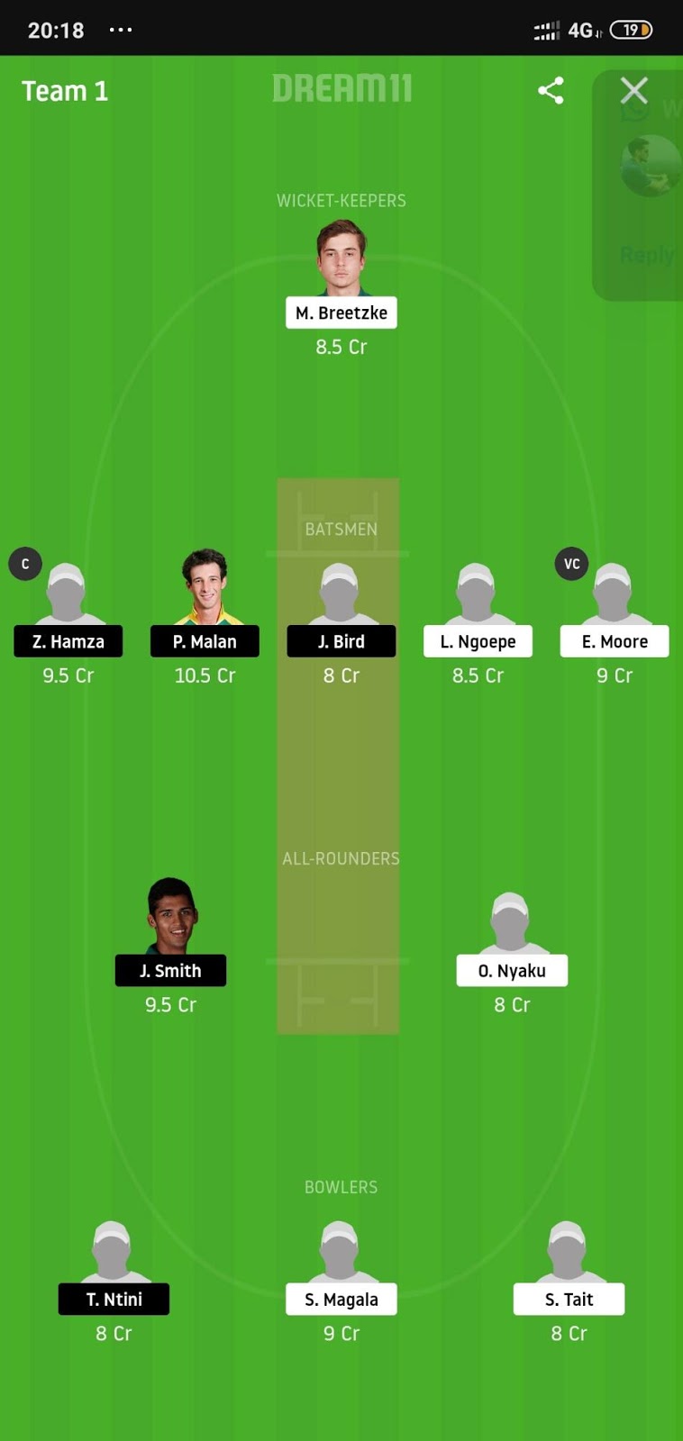 WAR vs CC Dream11