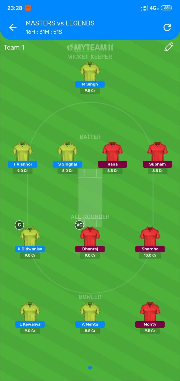 Masters vs Legends My Team 11 