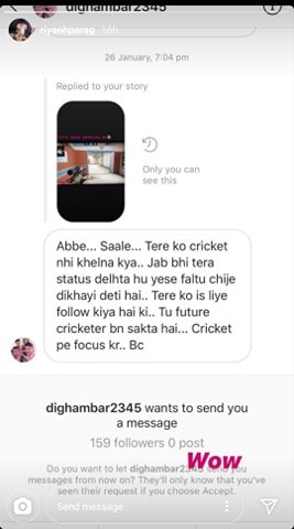Riyan Parag shares screenshot of becoming victim of cyber bullying