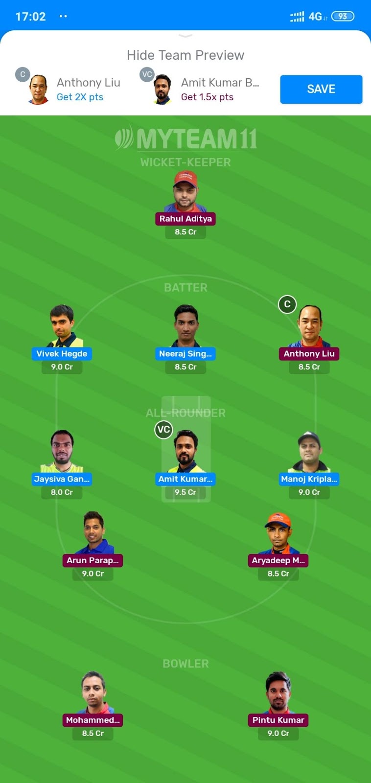 Indians vs Formosans MyTeam 11