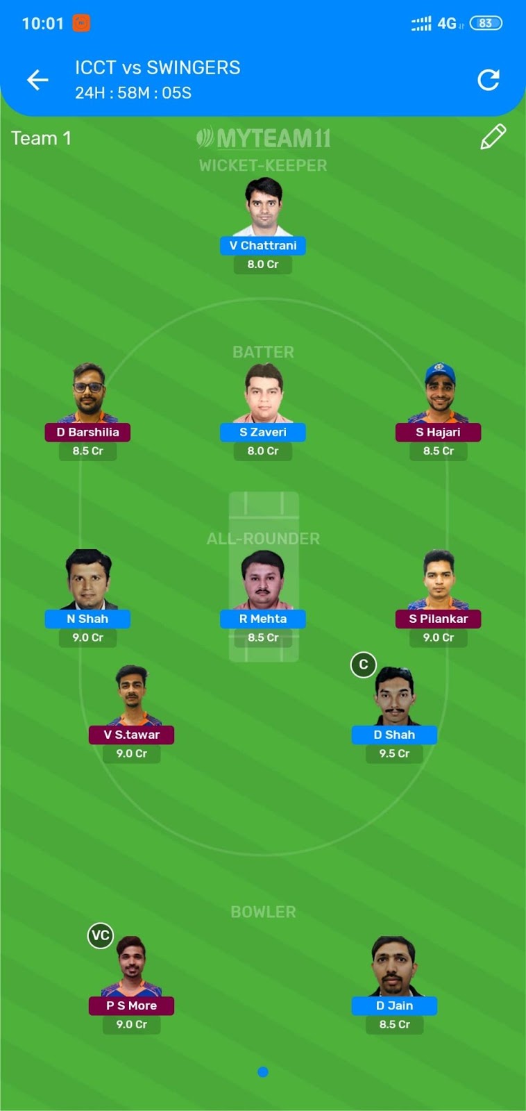 ISM vs CHI Dream11 And MyTeam11