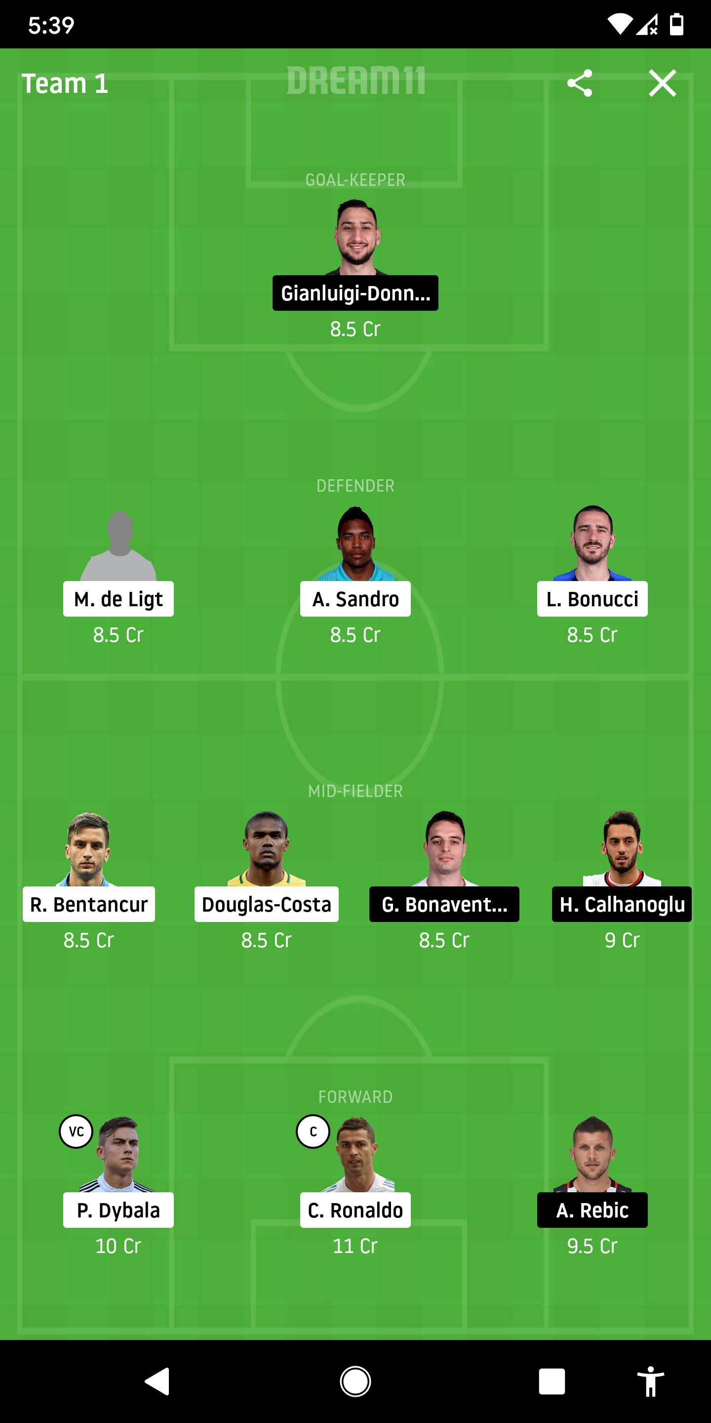 JUV Vs MIL Dream11