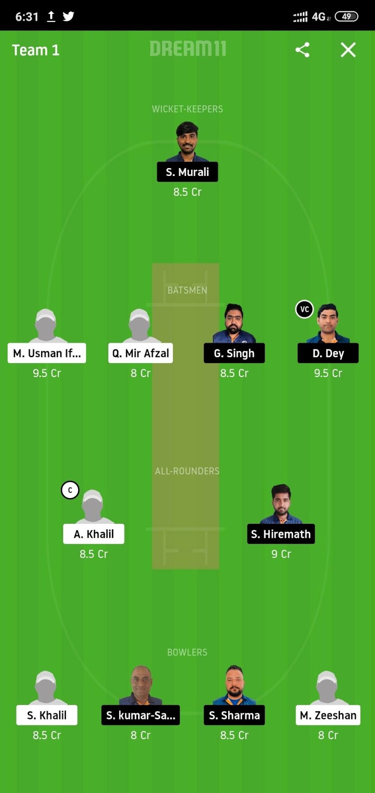 ALZ vs IND Dream11