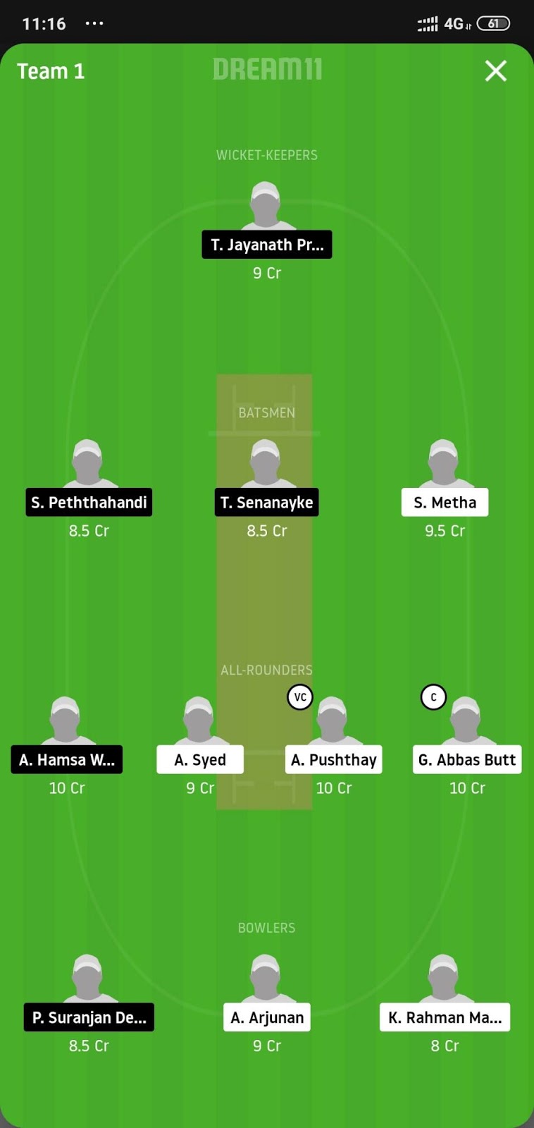 HCC vs VCC Dream11