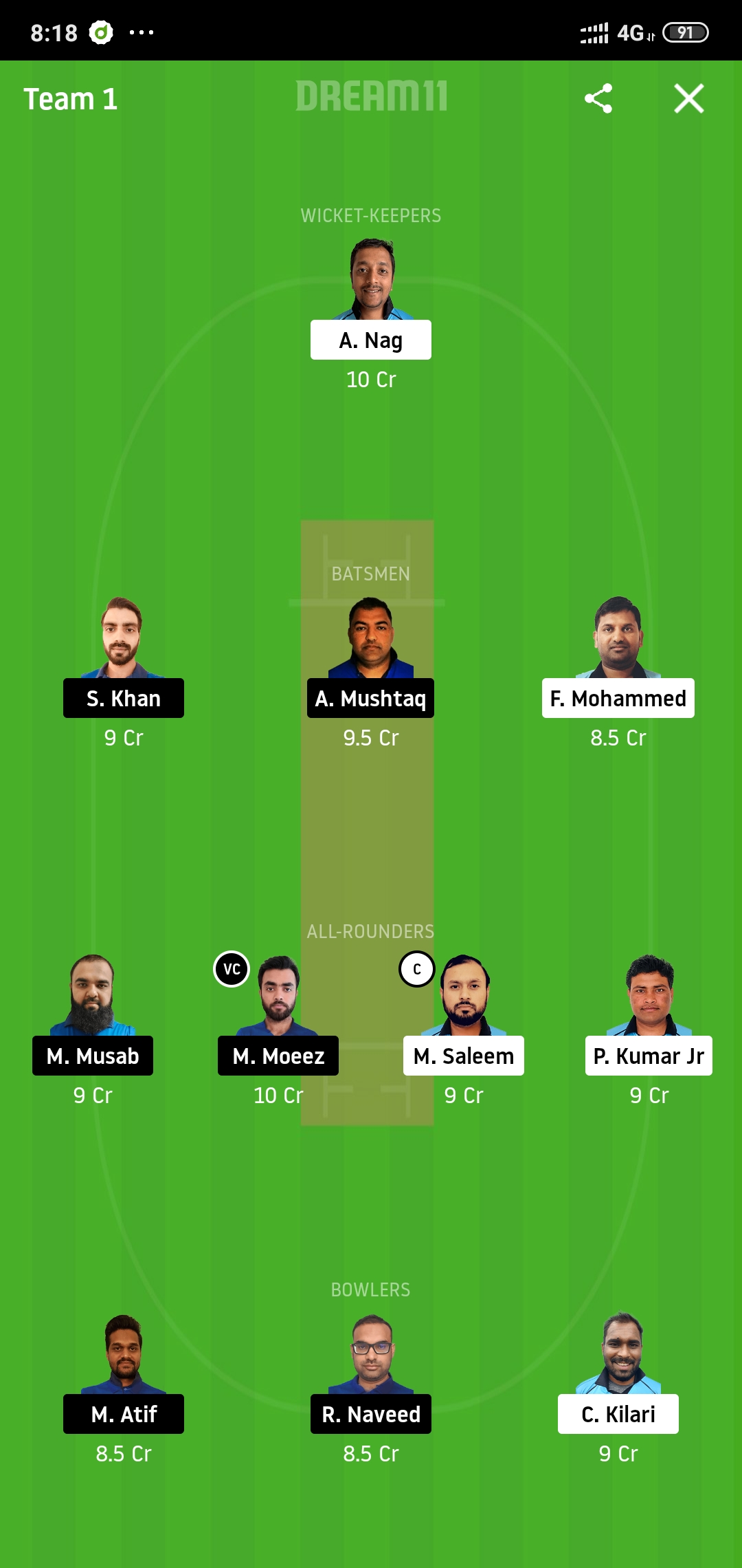 HSG vs LKP Dream11