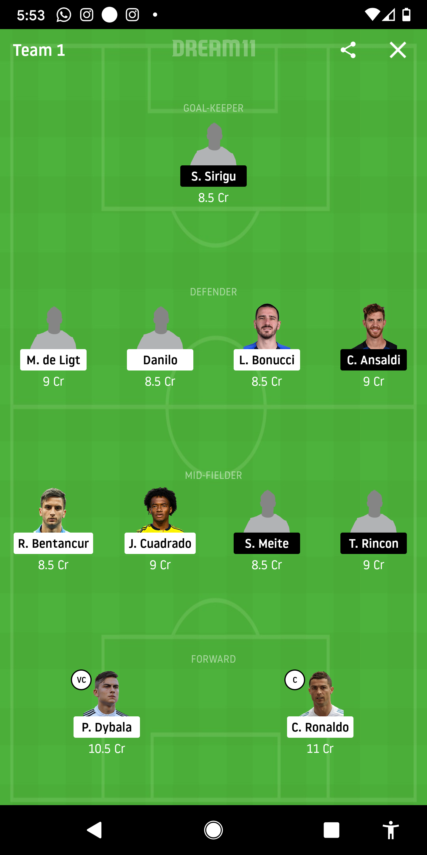 JUV Vs TOR Dream11
