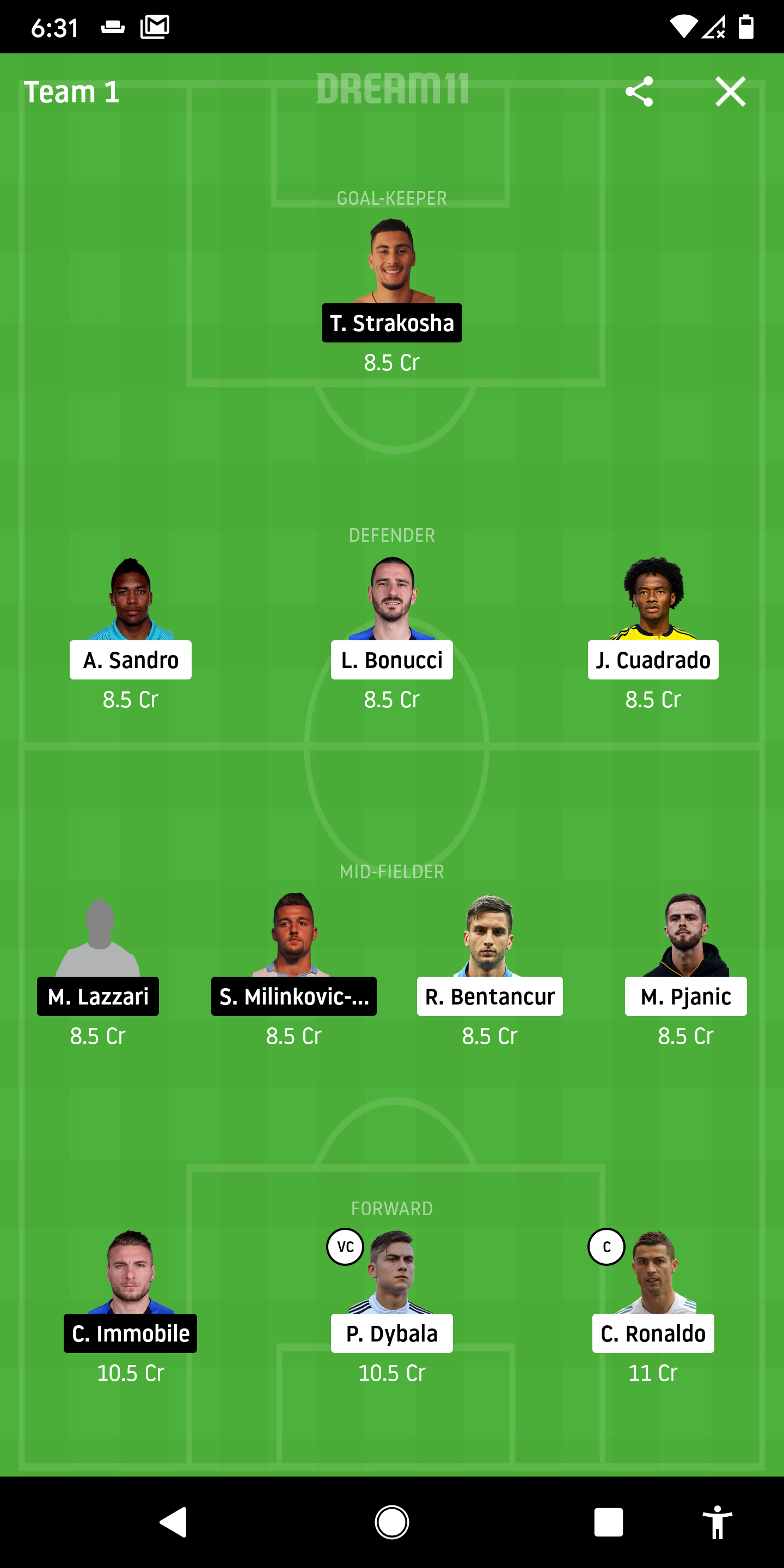 JUV vs LAZ Dream11