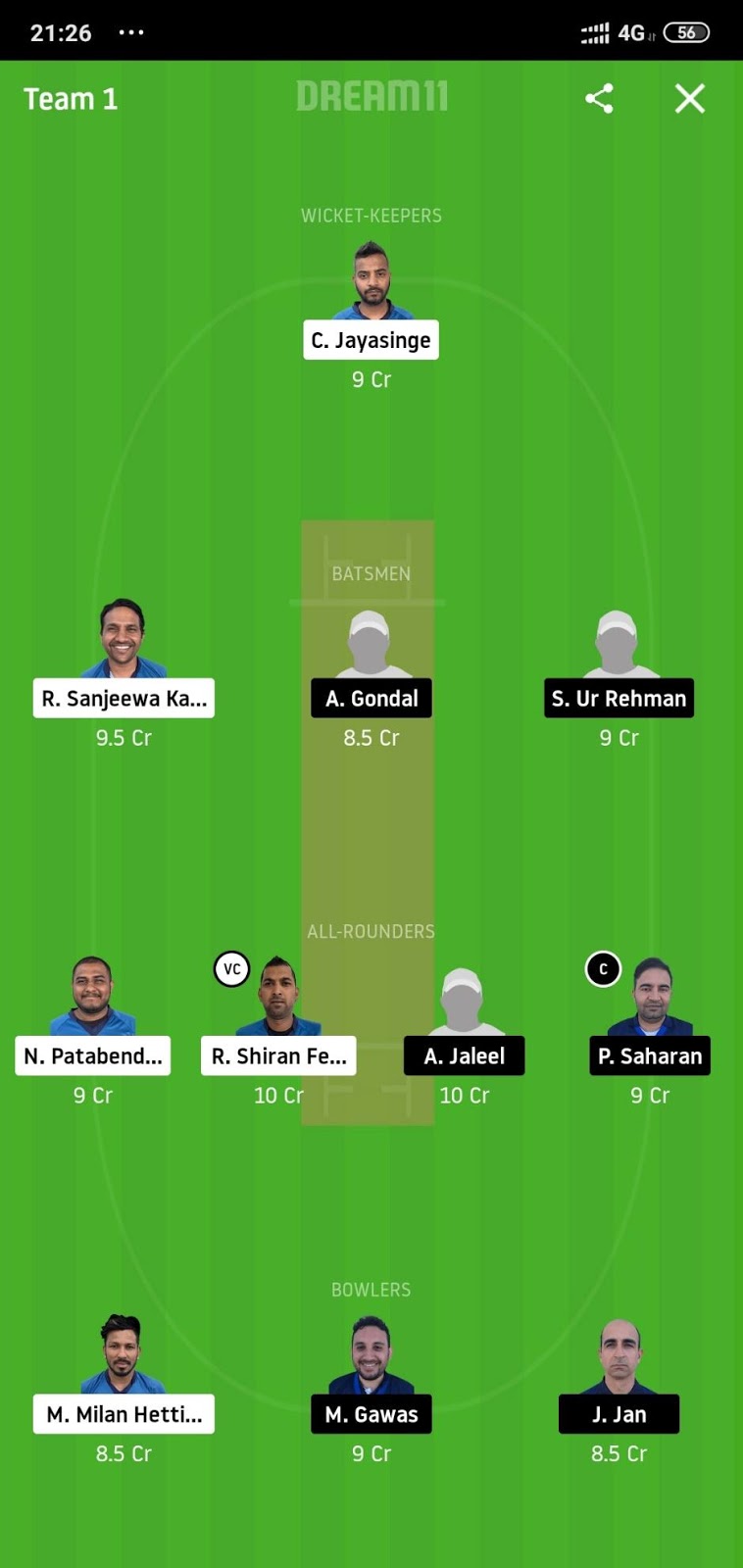 VCC vs GHG Dream11