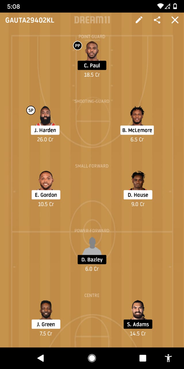 HOU Vs OKC Dream 11 Prediction