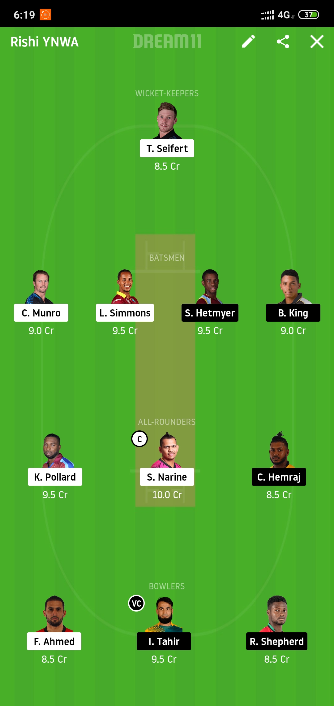 TKR vs GUY Dream11