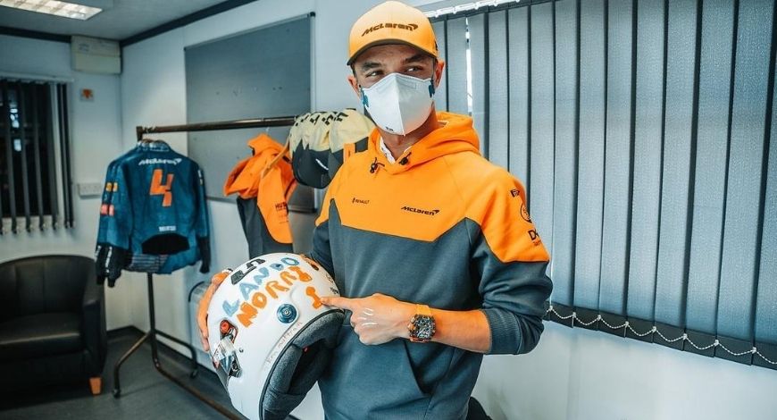 Lando Norris arranges special delivery for his helmet designer amidst pandemic
