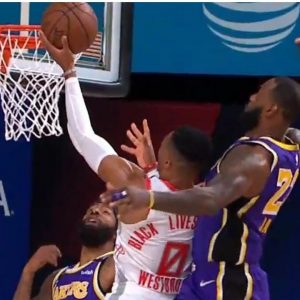 LeBron James blocks Russell Westbrook