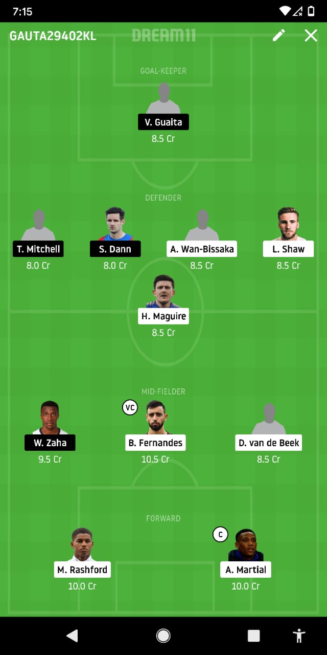 MUN Vs CRY Dream11