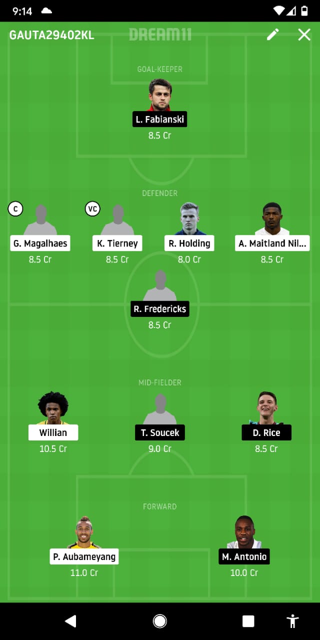 ARS Vs WHU Dream11