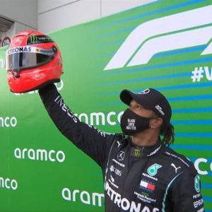 Lewis Hamilton 91 wins: Mick Schumacher hands over his father's helmet to Hamilton as a mark of tribute