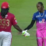 Chris Gayle angry: Watch KXIP batsman loses his cool after missing century; shakes hand with Jofra Archer later