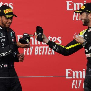 Daniel Ricciardo shoey: Renault driver does shoey after grabbing Imola pole, makes Lewis Hamilton follow suit