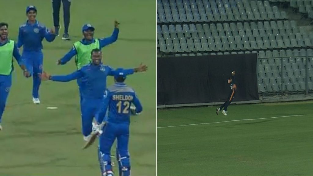 Syed Mushtaq Ali Trophy: Ashwin Hebbar grabs stunner to dismiss Paras Dogra; Sheldon Jackson's maiden T20 century seals 227-run chase