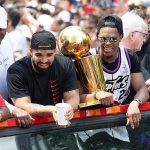 "I'm Kyle Lowry's translator": Drake video calls Raptors legend during post-game interview after their victory over Denver in what could be Lowry's final game