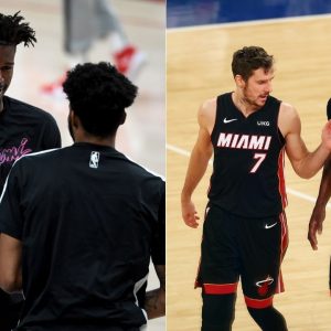 "Lil brother holding me accountable": Bam Adebayo reacts to Jimmy Butler staring accusingly at him for missing a free throw in the Heat's win over Blazers