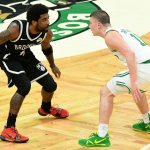 "Kyrie Irving steps on Celtics logo menacingly": NBA Fans react to the Nets' star stamping his foot on the Celtics' logo at halfcourt