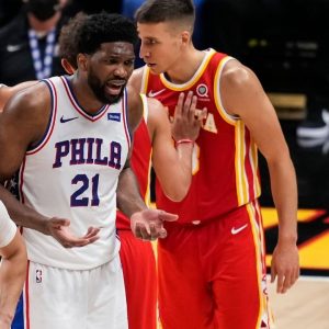 "Hawks fans were cheering Joel Embiid getting injured but ESPN won't run anti-Atlanta content": NBA fans emasculate Atlanta fans who cheered twice after the Sixers star appeared to injure himself