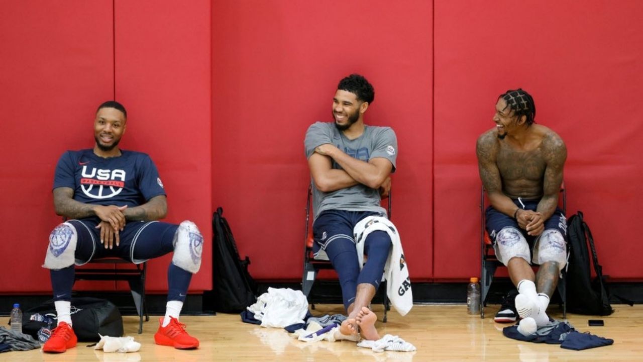 “Damian Lillard is recruiting Jayson Tatum to the Blazers”: NBA fans react to the Celtics superstar and Bradley Beal chatting it up with Dame at Team USA’s practice for Tokyo 2020