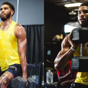 "Jayson Tatum is bulking up the same way Giannis Antetokounmpo did": Gym photos of the Celtics' star stun fans as JT bulks up for the upcoming season