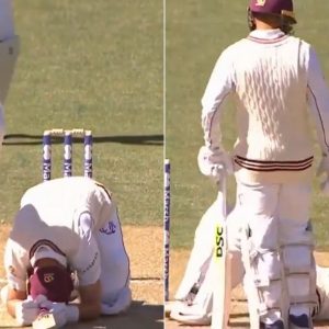 Sheffield Shield 2021-22: Marnus Labuschagne suffers in agony after Brendan Doggett delivery hits in abdominal region