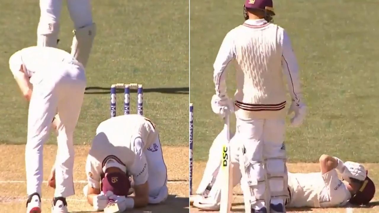 Sheffield Shield 2021-22: Marnus Labuschagne suffers in agony after Brendan Doggett delivery hits in abdominal region