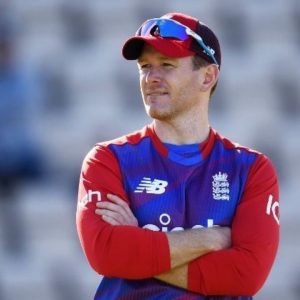 Why is Eoin Morgan not playing today's T20 World Cup warm-up match between England and India in Dubai?