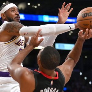 "I didn't expect Carmelo to have a defensive performance like he did tonight": Lakers coach Frank Vogel praises Carmelo Anthony for the effort similar to what he last put up against a rookie LeBron James
