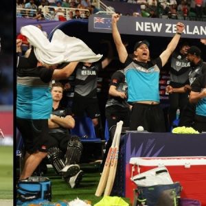 "Job finished? I don’t think so": Jimmy Neesham tweets on his viral social-media picture after semi-final win against England.