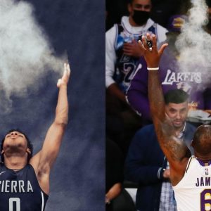 "The Prince takes after the King": Bronny James performs his father LeBron James' iconic chalk toss
