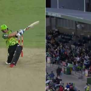 Billings cricket six: Sam Billings smashes Mitchell Marsh for a gargantuan six over the roof at the Manuka Oval