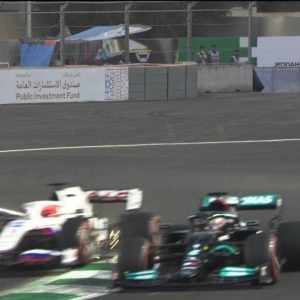 "An absolute rookie error": Watch Lewis Hamilton narrowly miss collisions with Pierre Gasly and Nikita Mazepin at the Saudi Arabian GP