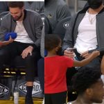 "Draymond Jr wants Klay Thompson back as much as everyone else!": Stephen Curry and his Splash Brother get dishes from Draymond Green's son on the Warriors bench against the Kings