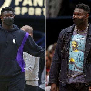 "Zion Williamson out here looking like Mount Zion": NBA Twitter reacts after the Pelicans star makes a courtside appearance looking more swole than ever