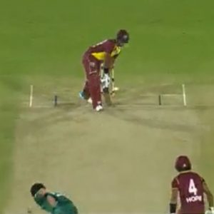 Mohammad Wasim Jr. castles Nicholas Pooran with inch perfect yorker during Pakistan vs West Indies 1st T20I in Karachi