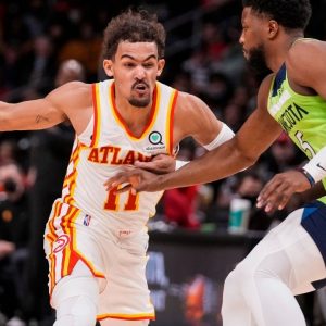 “Knew his legs were going to be spread; pause”: Trae Young hilariously catches himself before going on to say anything suspicious about his nutmeg against Timberwolves