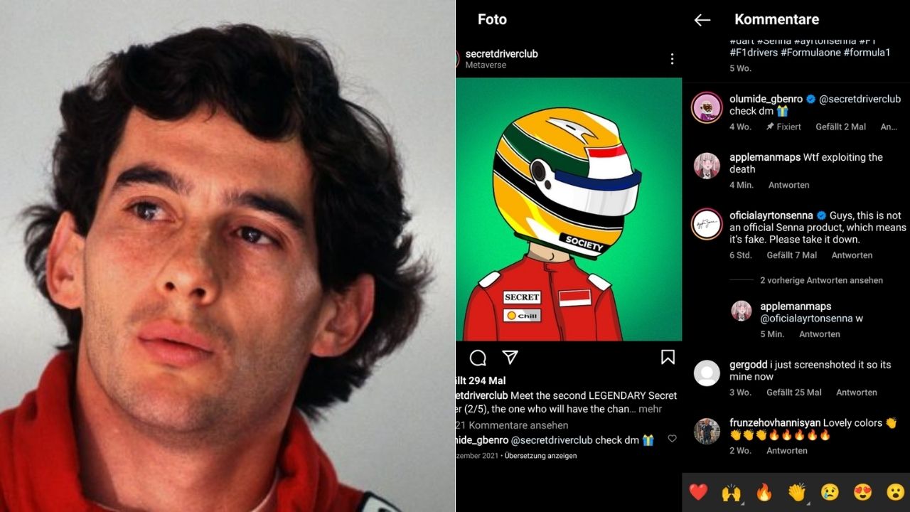 "Robbing his grave?"– Ayrton Senna's representation asks an NFT page to take down his image from the collection. 