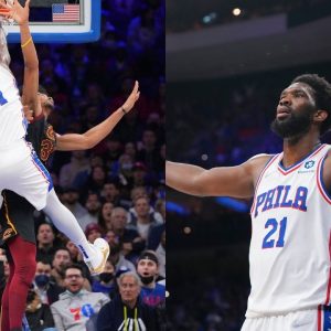 "Joel Embiid goes Godzilla on the 6"10' Jarrett Allen": The Philly center becomes the first player since Wilt Chamberlain to have a 40-point triple-double in franchise history
