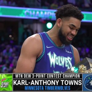 "Hey Shaquille O'Neal, I told you, Vegas got the odds wrong!": Karl-Anthony Towns becomes the first big to win the Mountain Dew 3-Point Contest, takes down Trae Young and Luke Kennard